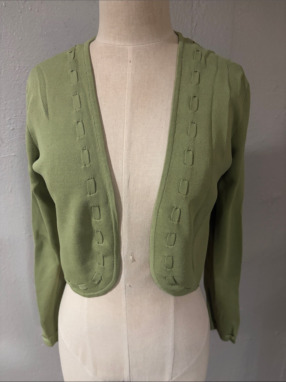 BCBGMaxAzria Olive Cropped Open-Front Cardigan